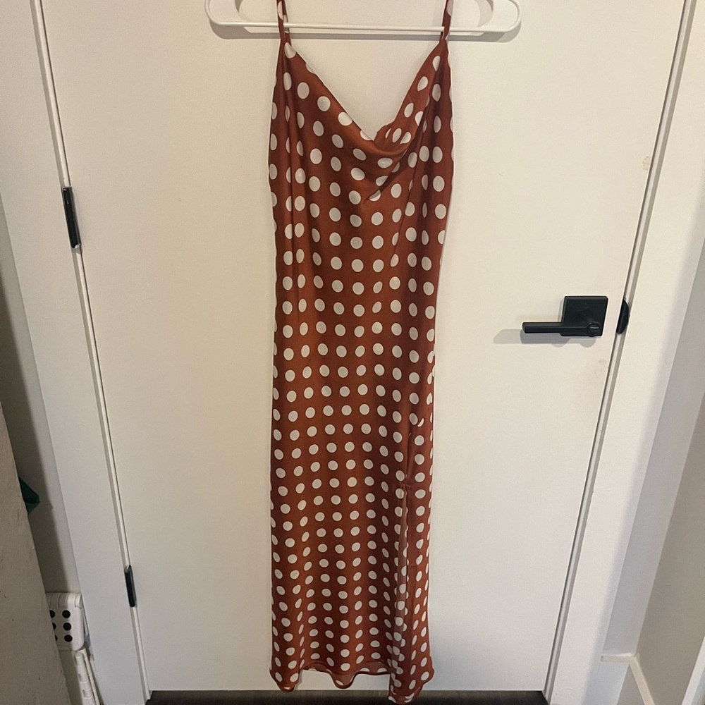 Burnt Orange Polka Dot Slip Dress